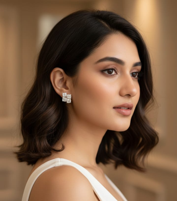 Coturt Rose Gold-Plated Square Cluster CZ Stud Earrings