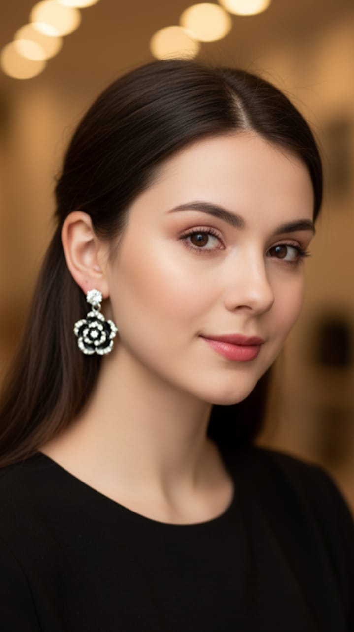 Elegant Black Rose Rhinestone Dangler Earrings for Women