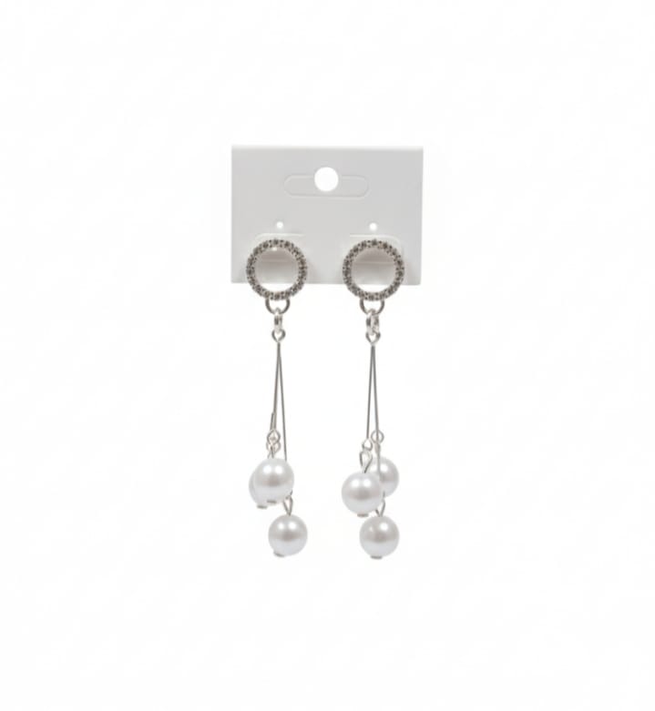 Sparkling Circle &amp; Pearl Drop Dangle Earrings